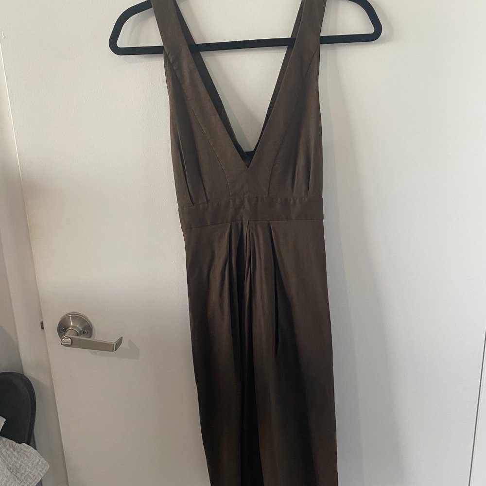 Theory, Knee length dress, dark brown, Size 6, Linen